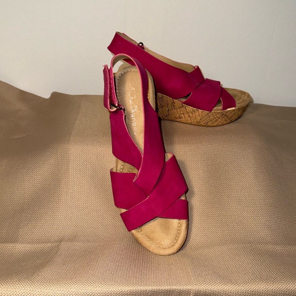 CL by Laundry Fuchsia Cork Wedge Sling Back Sandal